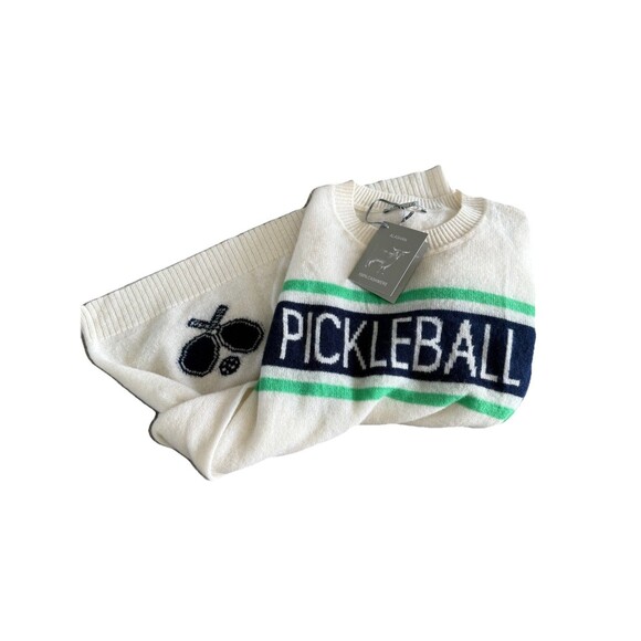 Pickleball Striped Crewneck Sweater - White/Blue/Green - Picture 13 of 14